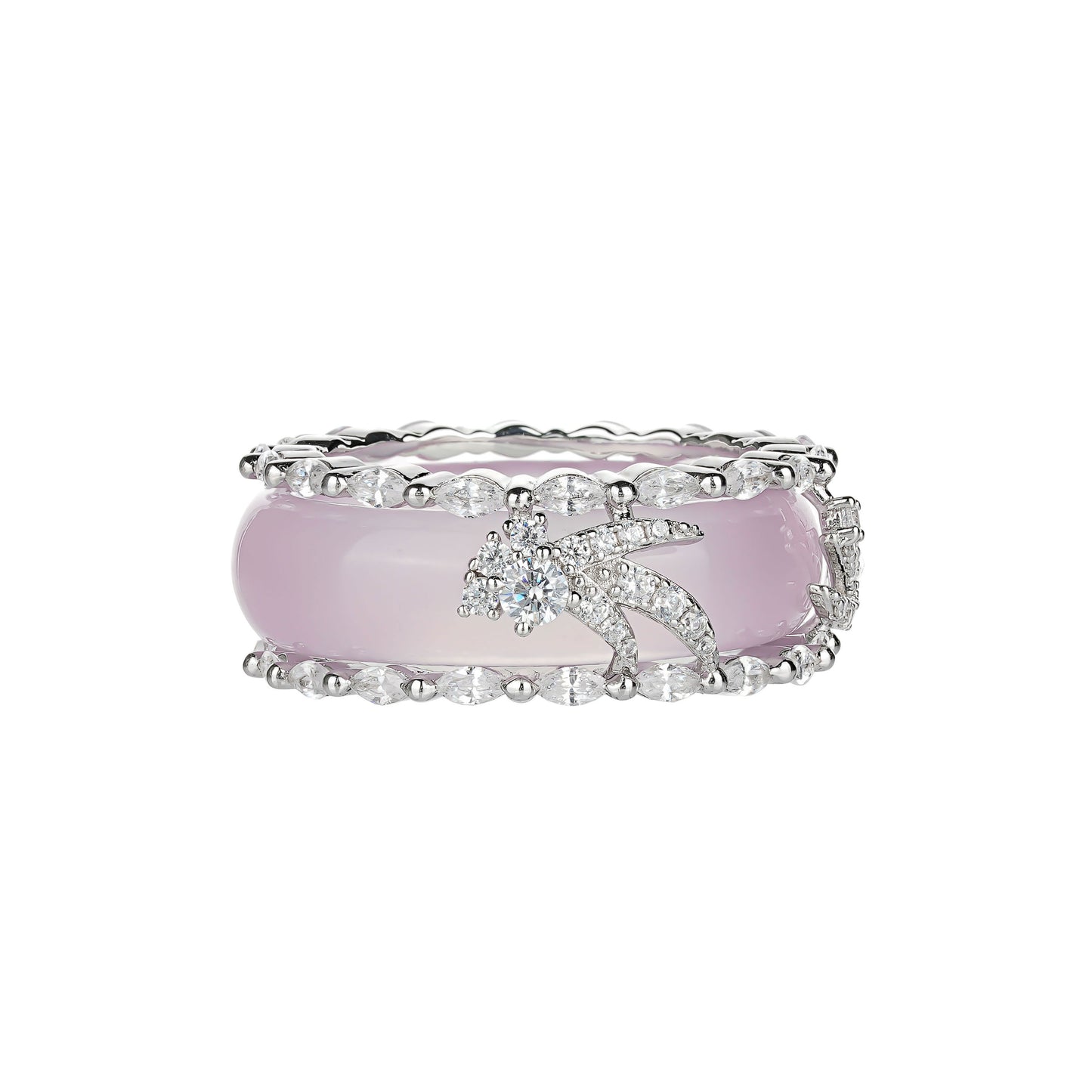 Innovative 2-in-1 Pinkish purple chalcedony "Donut" ring with unique guard