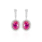 Micro-setting dark oval Pink diamond color Lab created stones Romantic Luxury dangle plug earrings, sterling silver