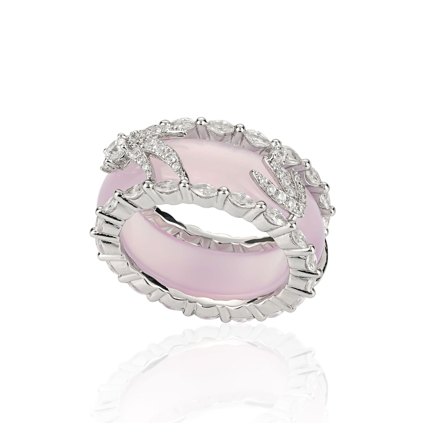 Innovative 2-in-1 Pinkish purple chalcedony "Donut" ring with unique guard