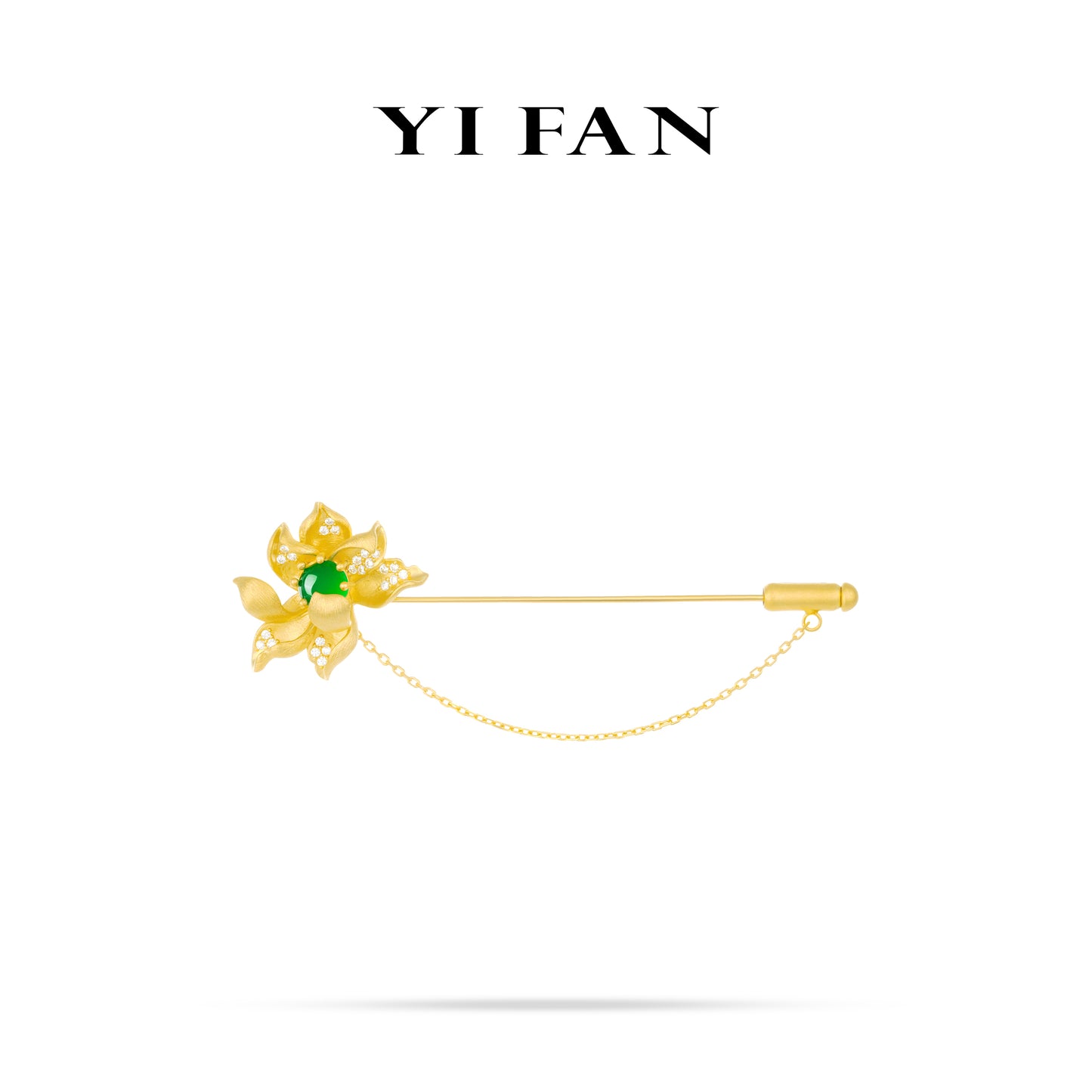 Green jade collection: Luxury "Golden brushed 3D Lotus with Green Jade" detailed Multi-purpose Brooch