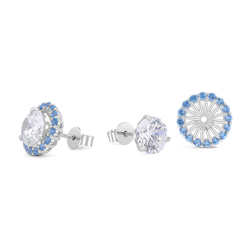 Promotional design：Blue and white, fashionable and minimalist, dual wearing ear studs with eco-friendly artificial diamond jacket