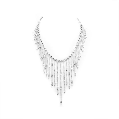 Limited Wedding collection: Clear diamond color Lab created stones designer luxury Tassel Necklace