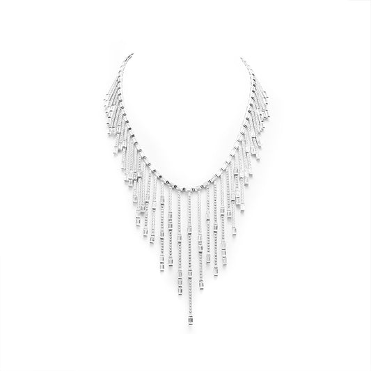 Limited Wedding collection: Clear diamond color Lab created stones designer luxury Tassel Necklace