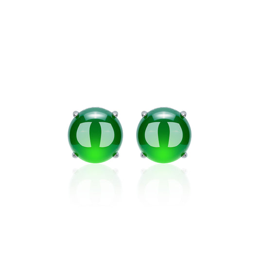 Green Cabochon-cut Lucky round Ear studs in big carat