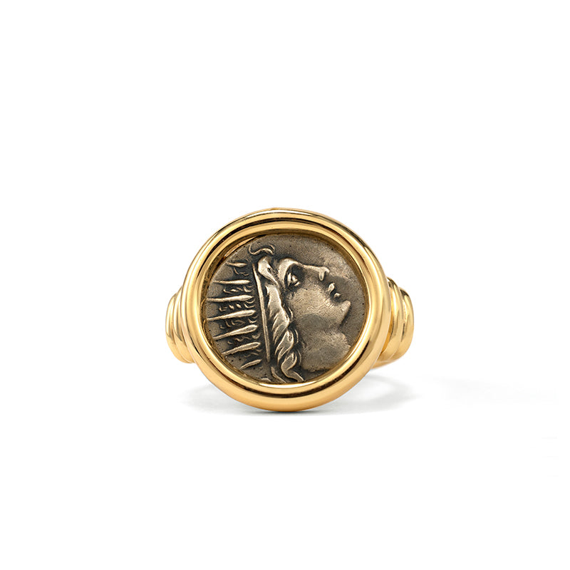 Handmade imitation antique coin Sun God Apollo ring