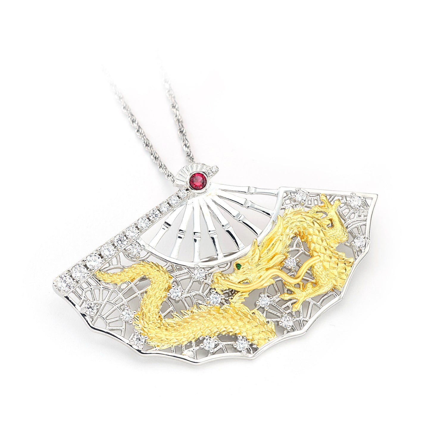 Multi-purpose Golden dragon pendant and brooch, sterling silver.