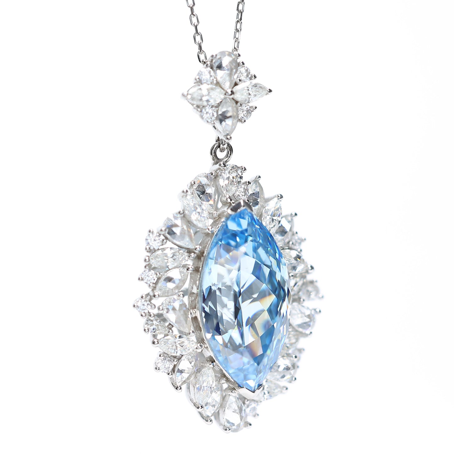 Aquamarine color collection: Luxury "Blue Marquise Frost Flower" Pendant/Necklace