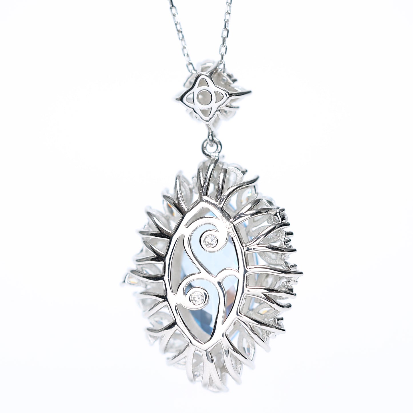 Aquamarine color collection: Luxury "Blue Marquise Frost Flower" Pendant/Necklace