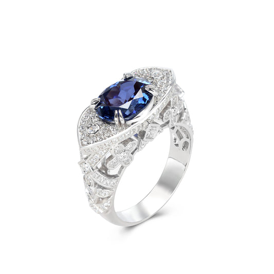 Promotional design Micro-setting Sapphire color lab created stones detailed unique royal ring, sterling silver