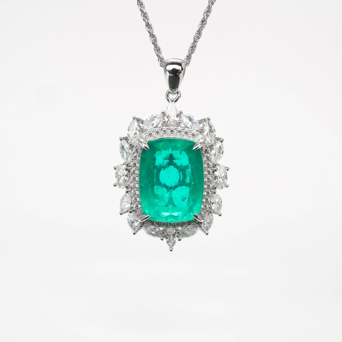 Synthetic Emerald collection: Mixed cuts Lace Pendant Necklace