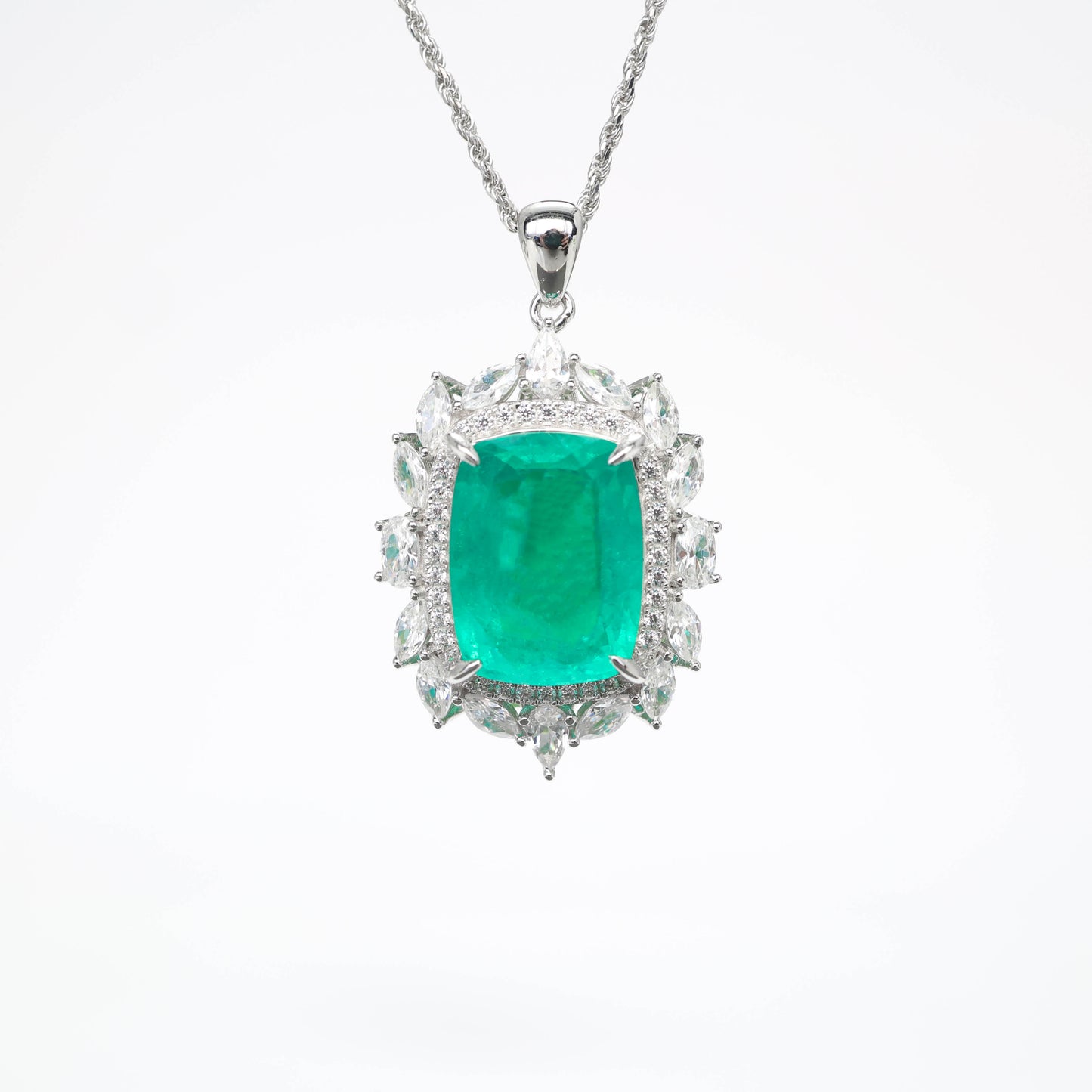 Synthetic Emerald collection: Mixed cuts Lace Pendant Necklace