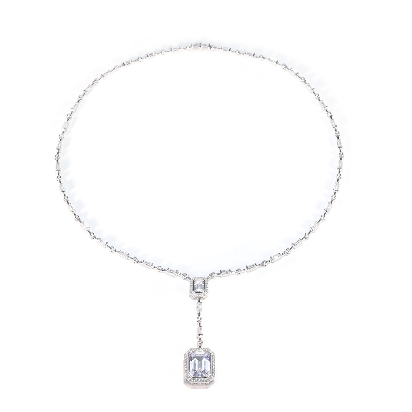 Emerald-cut collection: Modern "Ice Cubes" exquisite Y shape unique Tennis-chain Necklace.