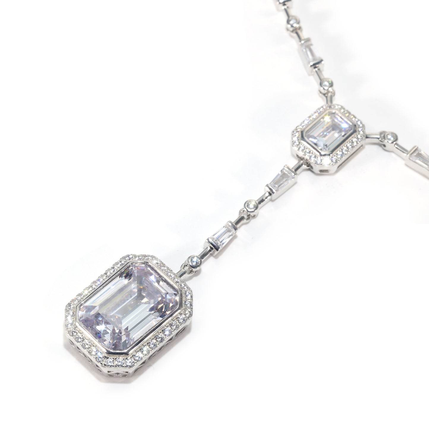 Emerald-cut collection: Modern "Ice Cubes" exquisite Y shape unique Tennis-chain Necklace.