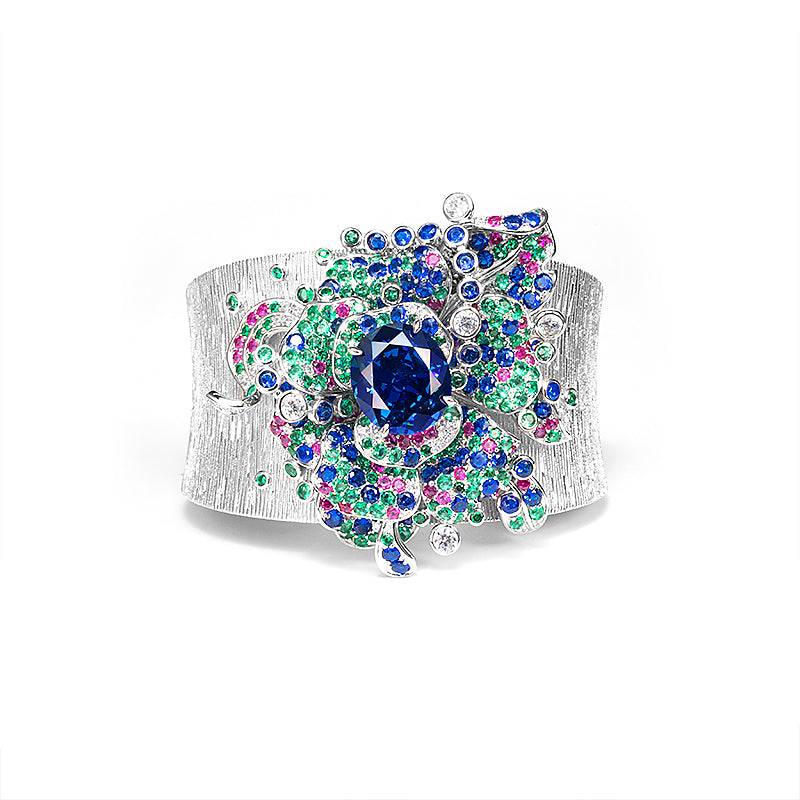 Blue Oval Luxury "Peony-Inspired" Wide Cuff Bangle