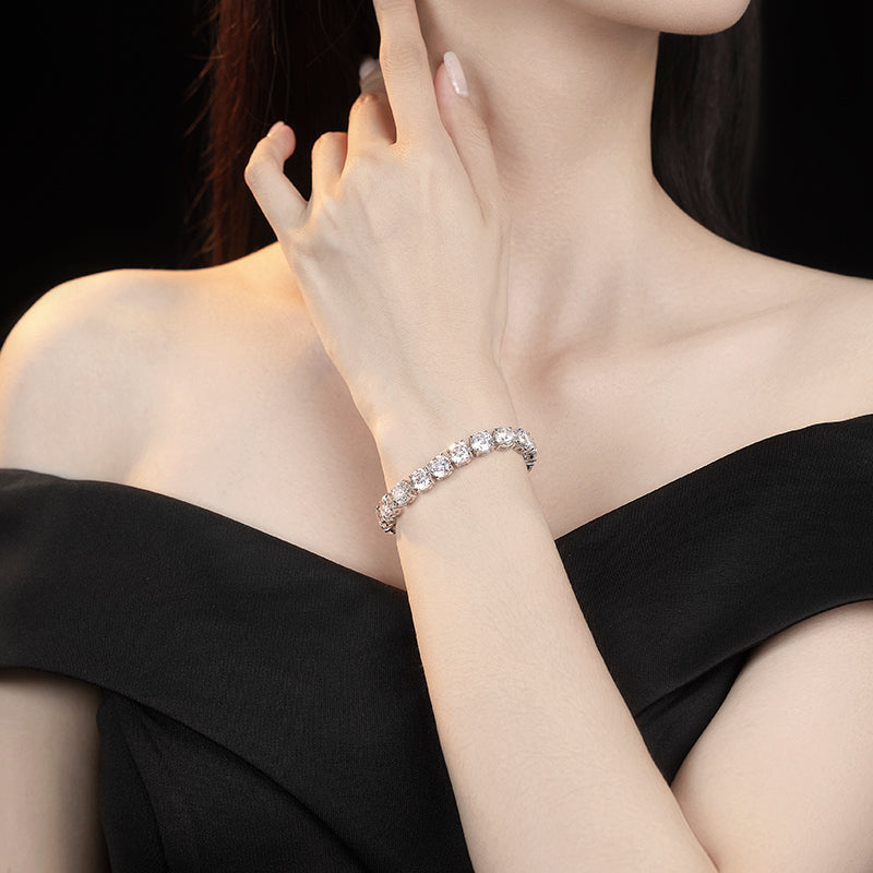 Wedding collection: Classic lab created stones tennis chain bracelet, sterling silver