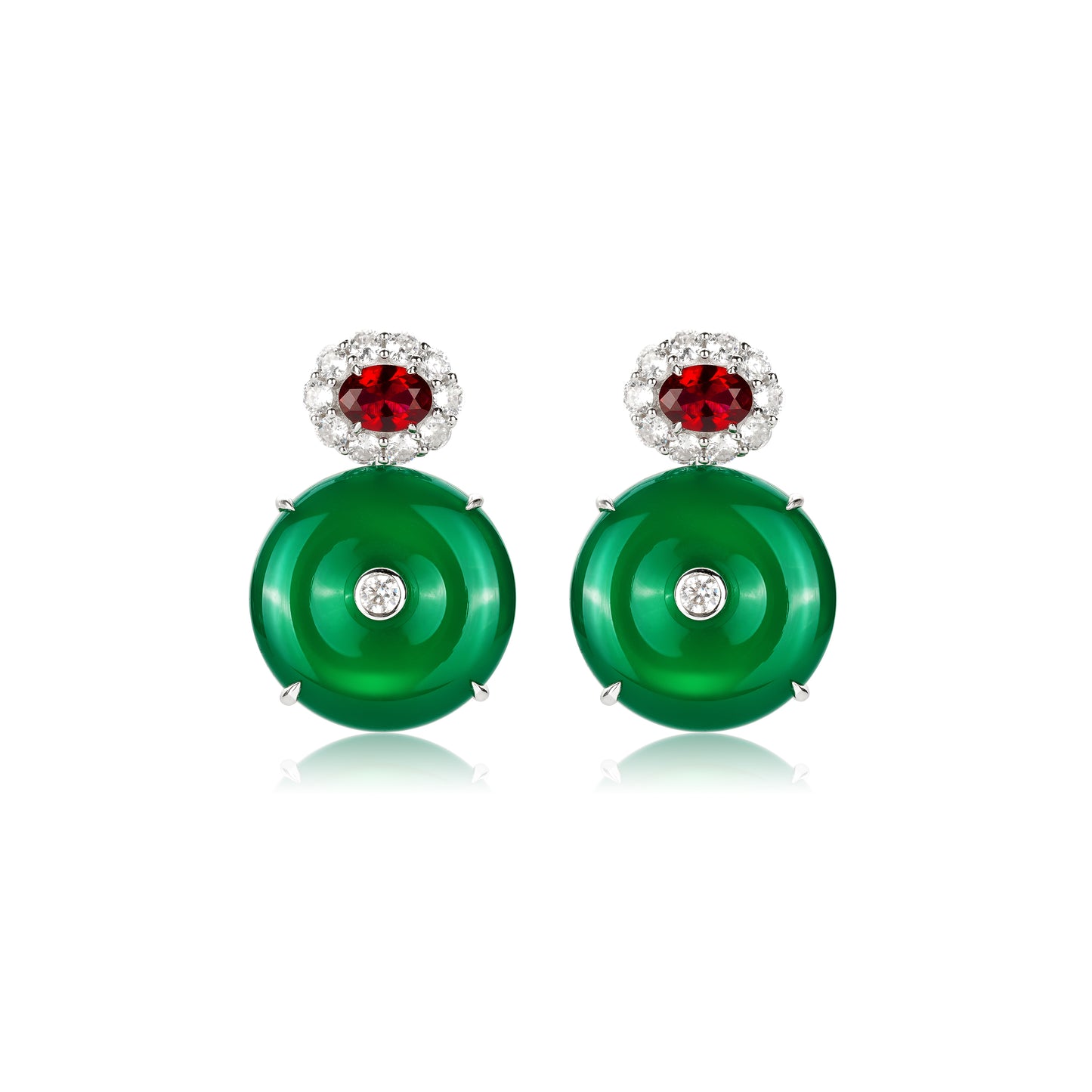 Green chalcedony and Eco-friendly artificial diamonds "Chrismas Donut" earrings