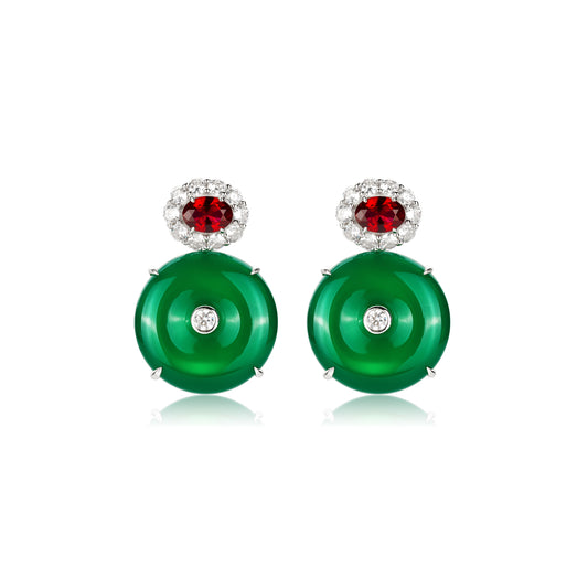 Green chalcedony and Eco-friendly artificial diamonds "Chrismas Donut" earrings