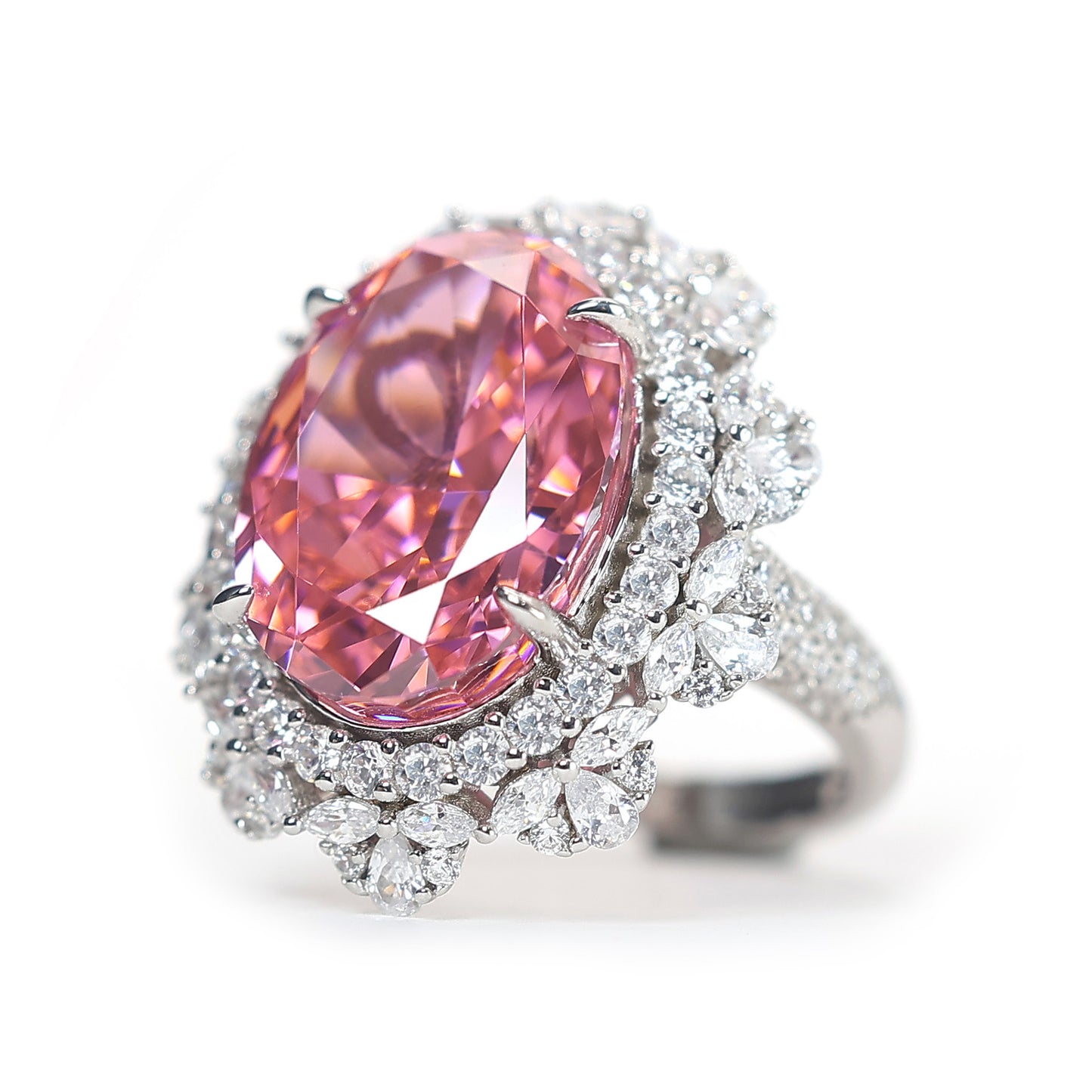 Dark pink diamond color lab created stones pigeon egg ring (30 carat)