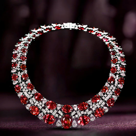 Limited edition：Royal Red Oval shape Luxury evening necklace