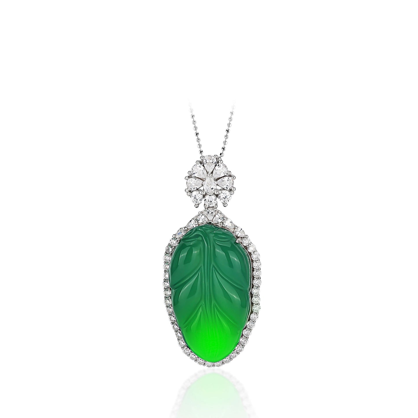 Green jadeite/chalcedony Success in great cause Carved Leaf pendant