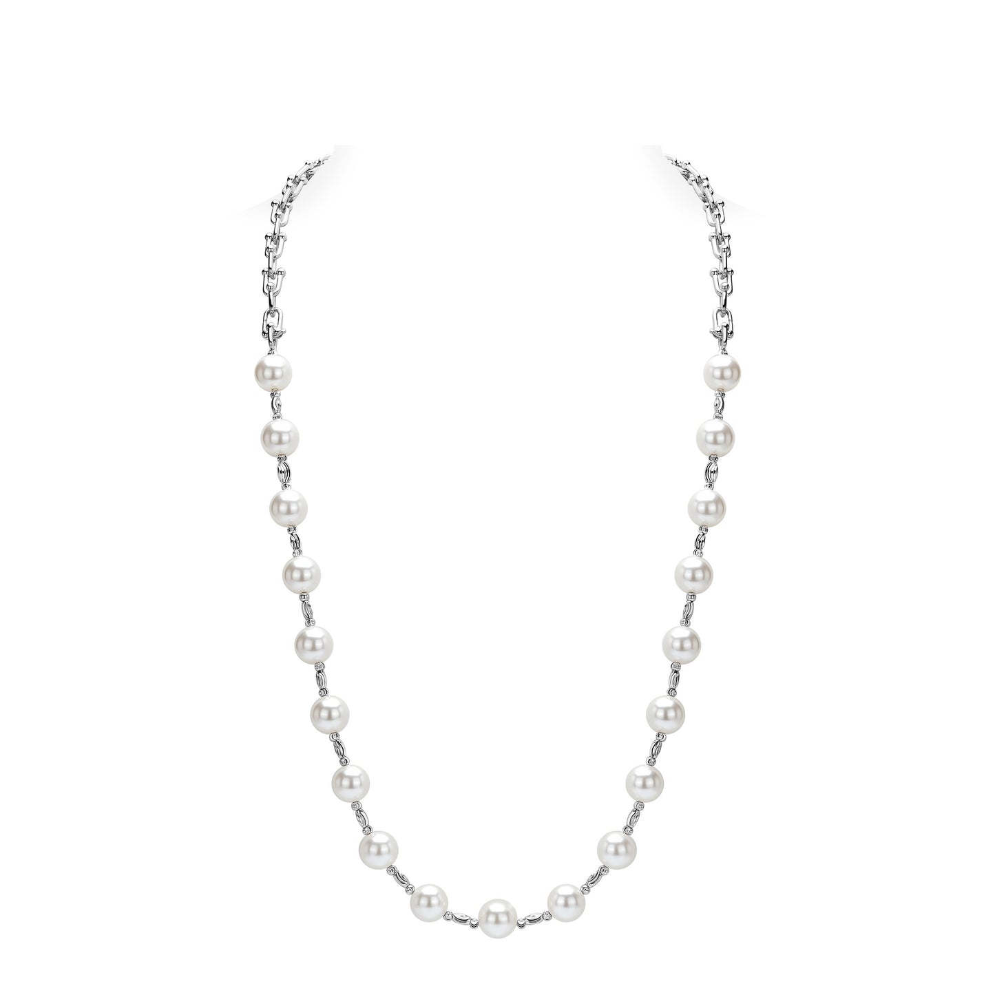 Limited edition: Long modern white pearls sweater unique chain necklace