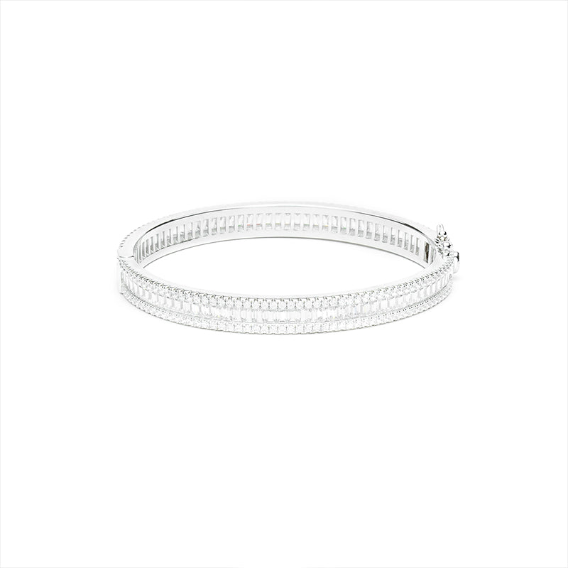 Minimalist collection：Emerald-cut  Channel setting luxury ladder Bangle full of diamonds and love