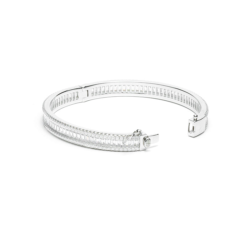 Minimalist collection：Emerald-cut  Channel setting luxury ladder Bangle full of diamonds and love