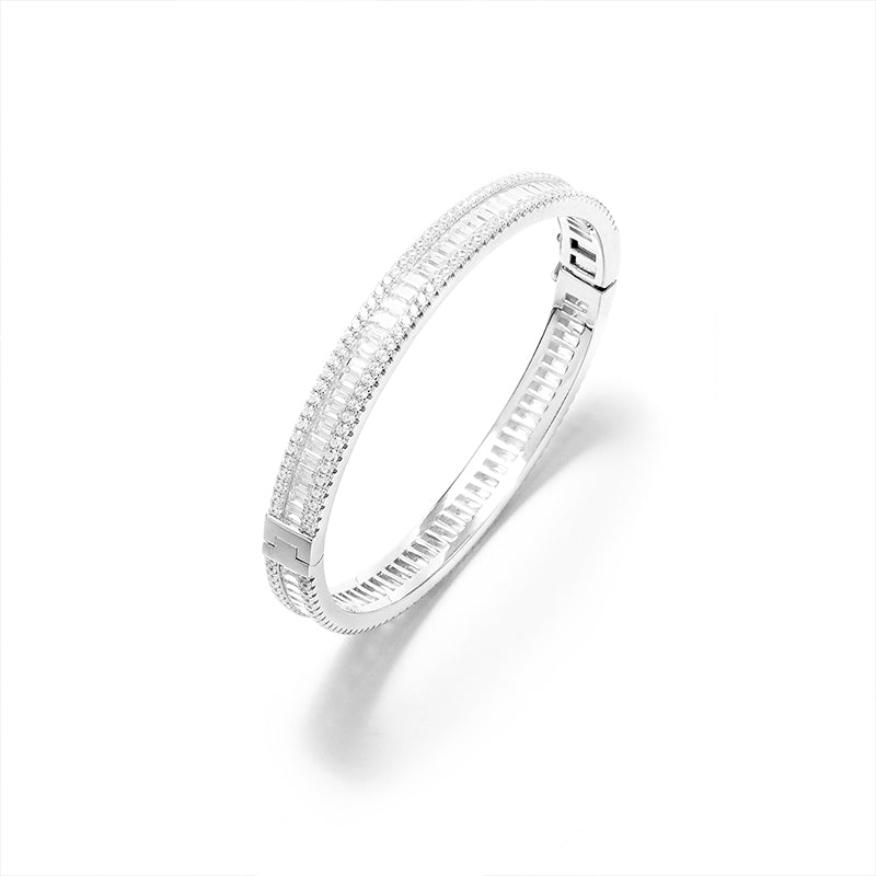 Minimalist collection：Emerald-cut  Channel setting luxury ladder Bangle full of diamonds and love