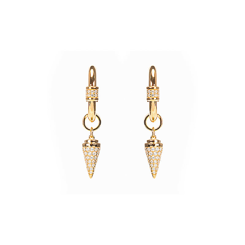 18K Yellow Gold plating Bullet dangling Earrings, sterling silver.
