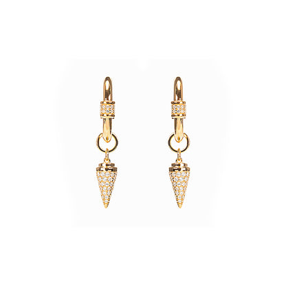 18K Yellow Gold plating Bullet dangling Earrings, sterling silver.