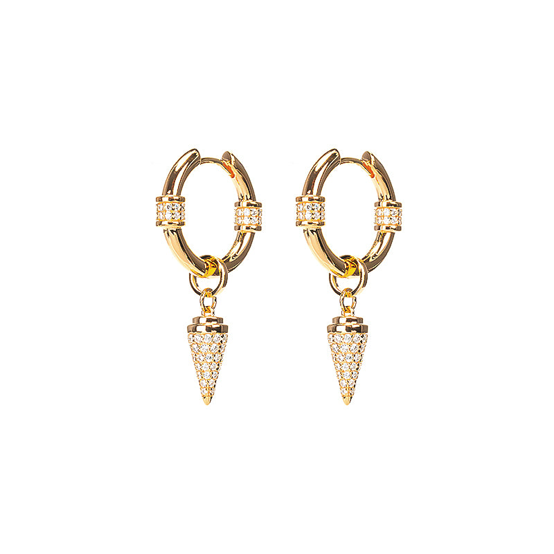 18K Yellow Gold plating Bullet dangling Earrings, sterling silver.