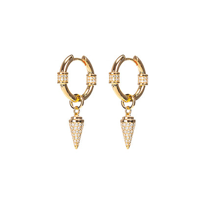 18K Yellow Gold plating Bullet dangling Earrings, sterling silver.