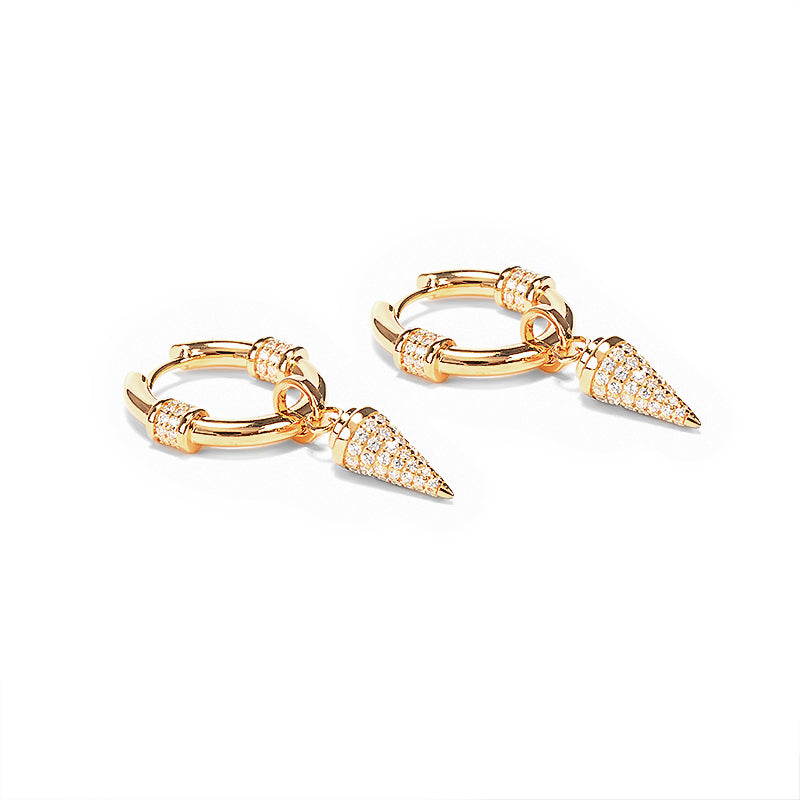 18K Yellow Gold plating Bullet dangling Earrings, sterling silver.