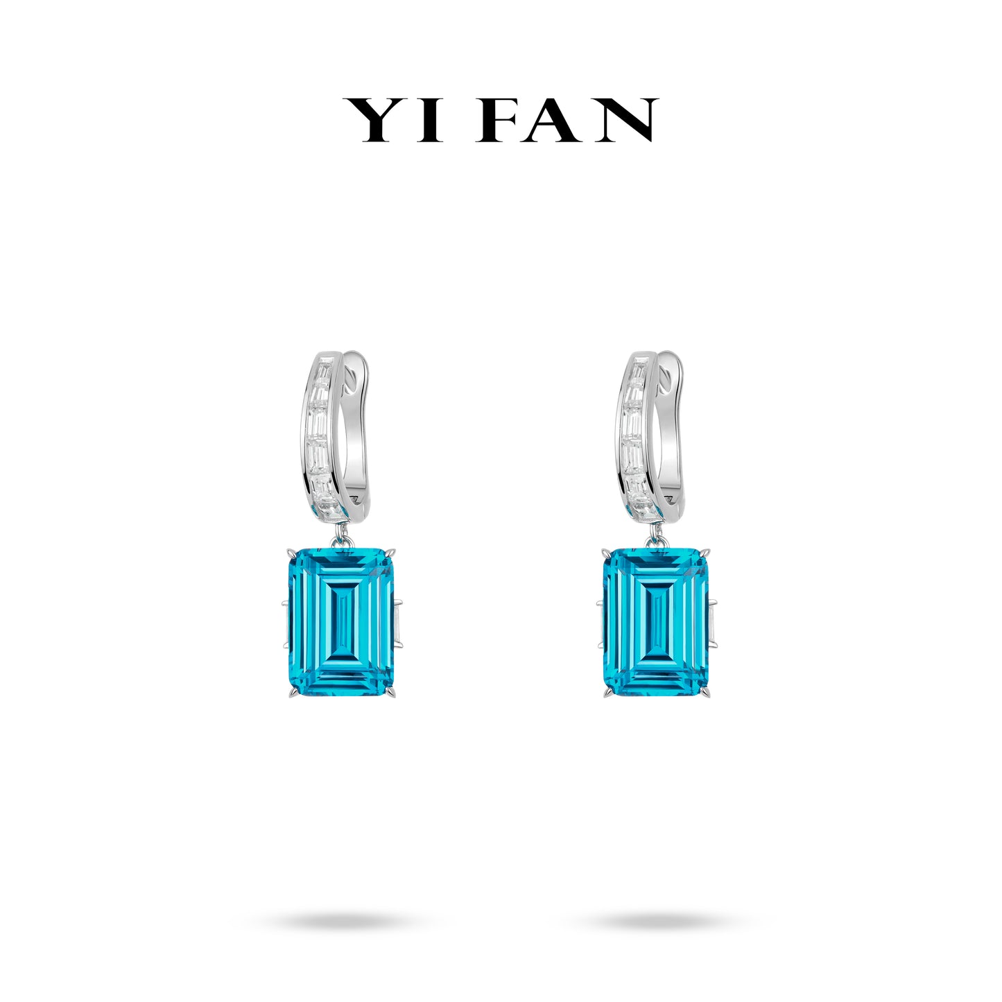 Aquamarine color collection: Modern "Sea Blue Emerald-cut Cubes" detailed Dangle Earrings