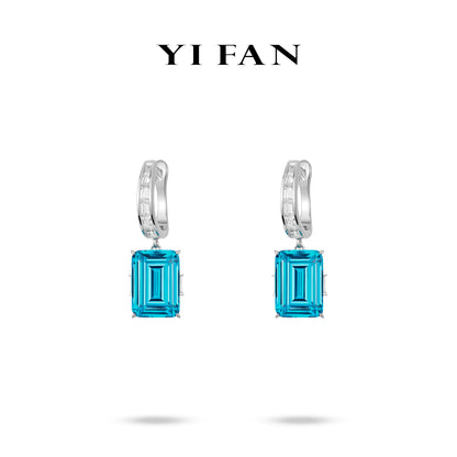 Aquamarine color collection: Modern "Sea Blue Emerald-cut Cubes" detailed Dangle Earrings