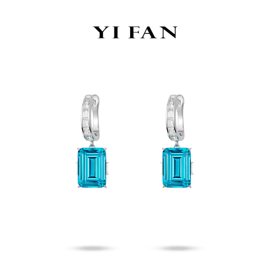 Aquamarine color collection: Modern "Sea Blue Emerald-cut Cubes" detailed Dangle Earrings