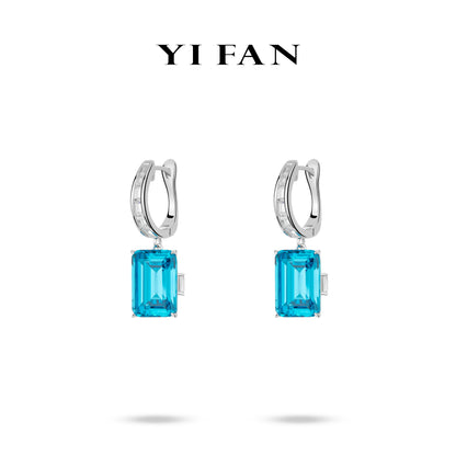 Aquamarine color collection: Modern "Sea Blue Emerald-cut Cubes" detailed Dangle Earrings