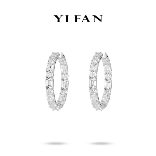 Pre-order Ethereal Radiance Collection: Modern "Celestial Beam Emerald-Cut ” exquisite Hoop Earrings