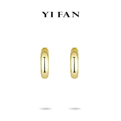 Modern Gold Sculpture Collection: Golden "Lustrous Curve" exquisite hoop Earrings