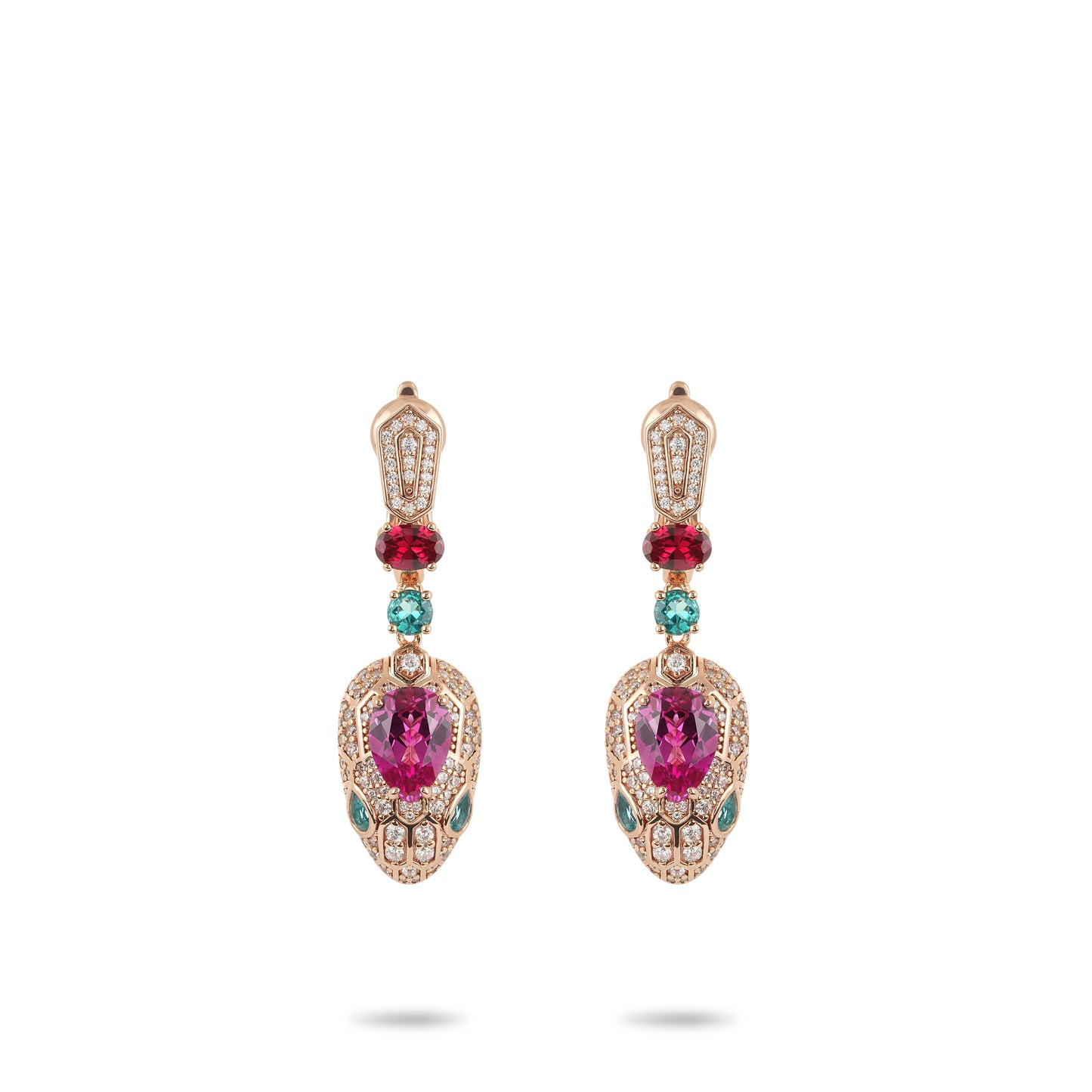 High Jewelry collection: Luxury “Dazzling Serpent” Earrings in Rose gold color