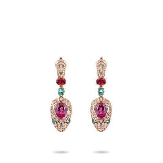 High Jewelry collection: Luxury “Dazzling Serpent” Earrings in Rose gold color