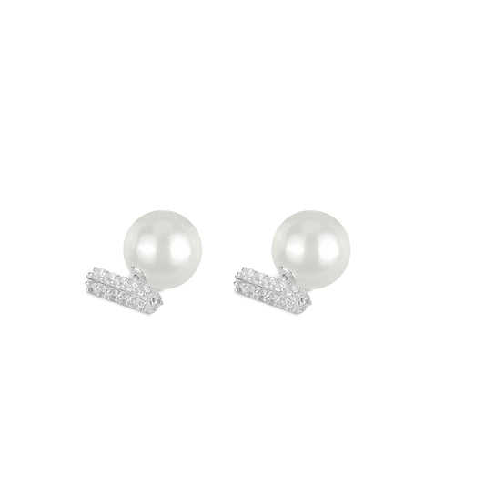 Pre-order design: White Pearl OT-shaped Earrings.