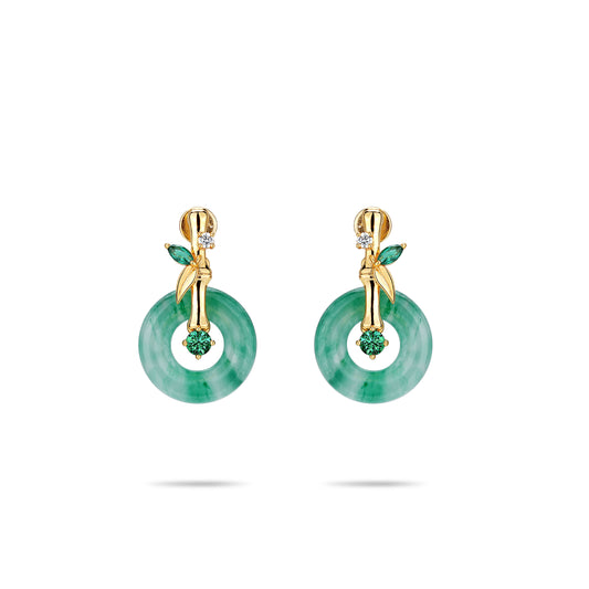 Pre-order: Green Jade Safety Buckle "Ping An Kou" Bamboo Earrings