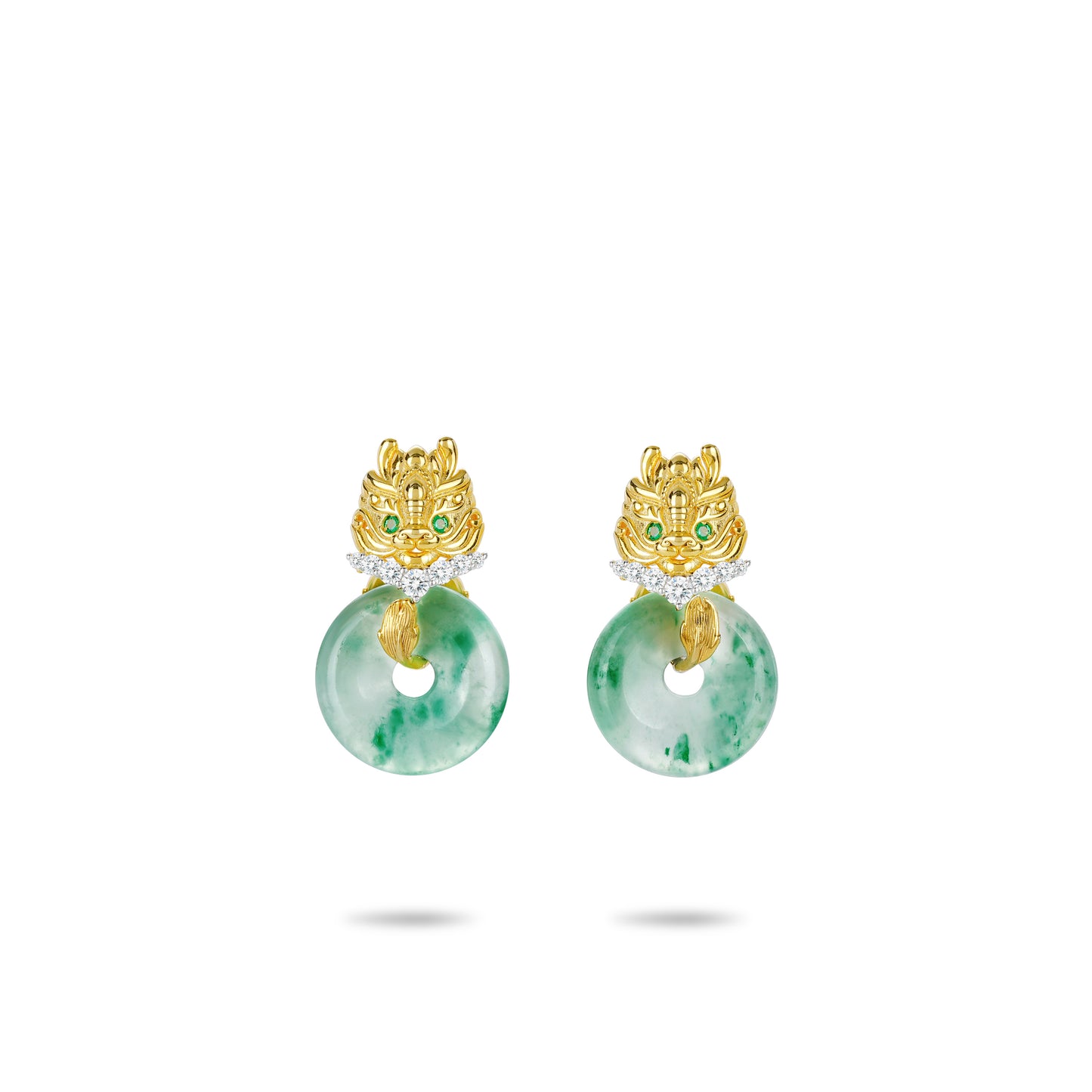 Pre-order High Jewelry Collection: Premium Green Blossom Jade "Little dragon Amulet" Earrings