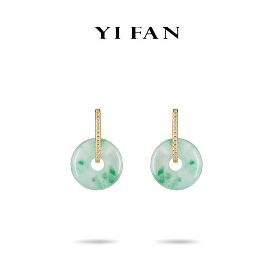 Pre-order: Green Jade Safety Buckle "Ping An Kou" Modern Earrings