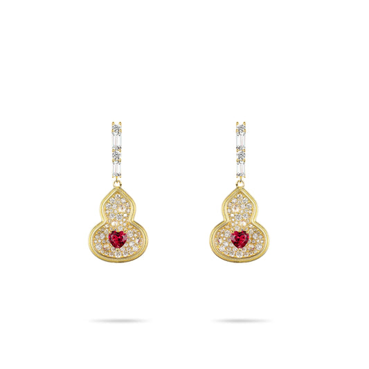 Pre-order: Modern Lucky Bottle gourd "Hulu with Red Heart" detailed dangling earrings