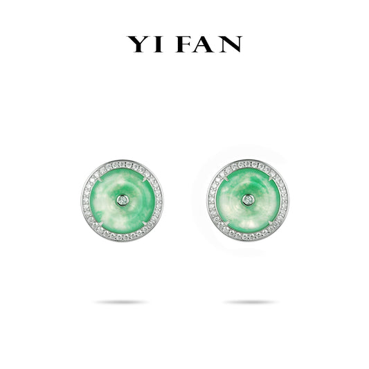 High Jewelry collection: Premium Green Blossom Jade Amulet "Ping An Kou" Modern Earrings