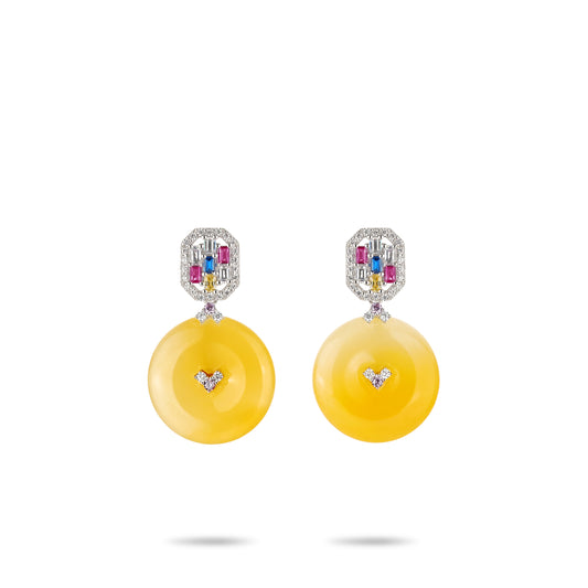 Pre-order High Jewelry collection: Premium Yellow Jade "Colourful Amulet" Modern Earrings