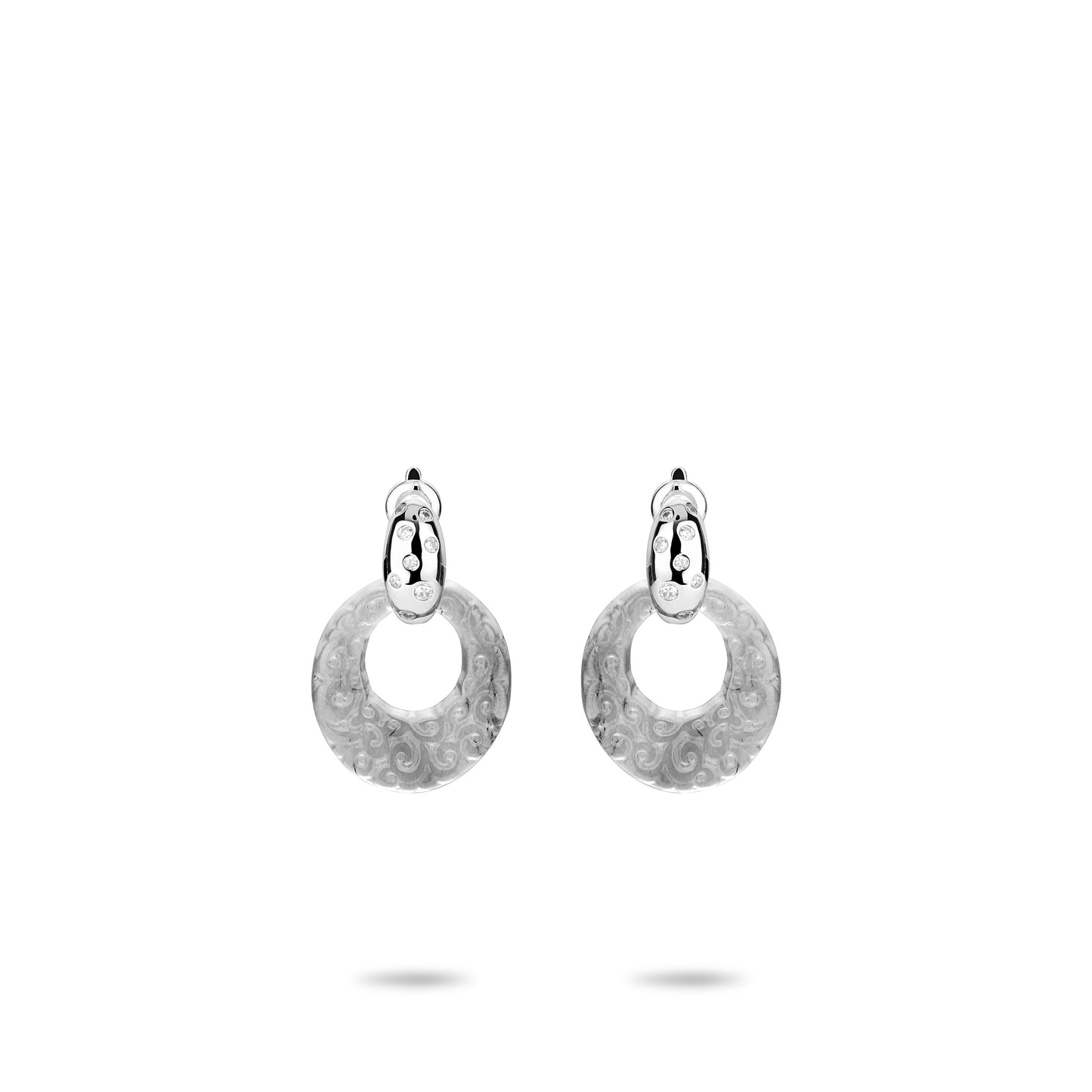 Pre-order High Jewelry collection: Special Grey Chalcedony "Fuchun Mountain" Carved Hollow Modern Earrings