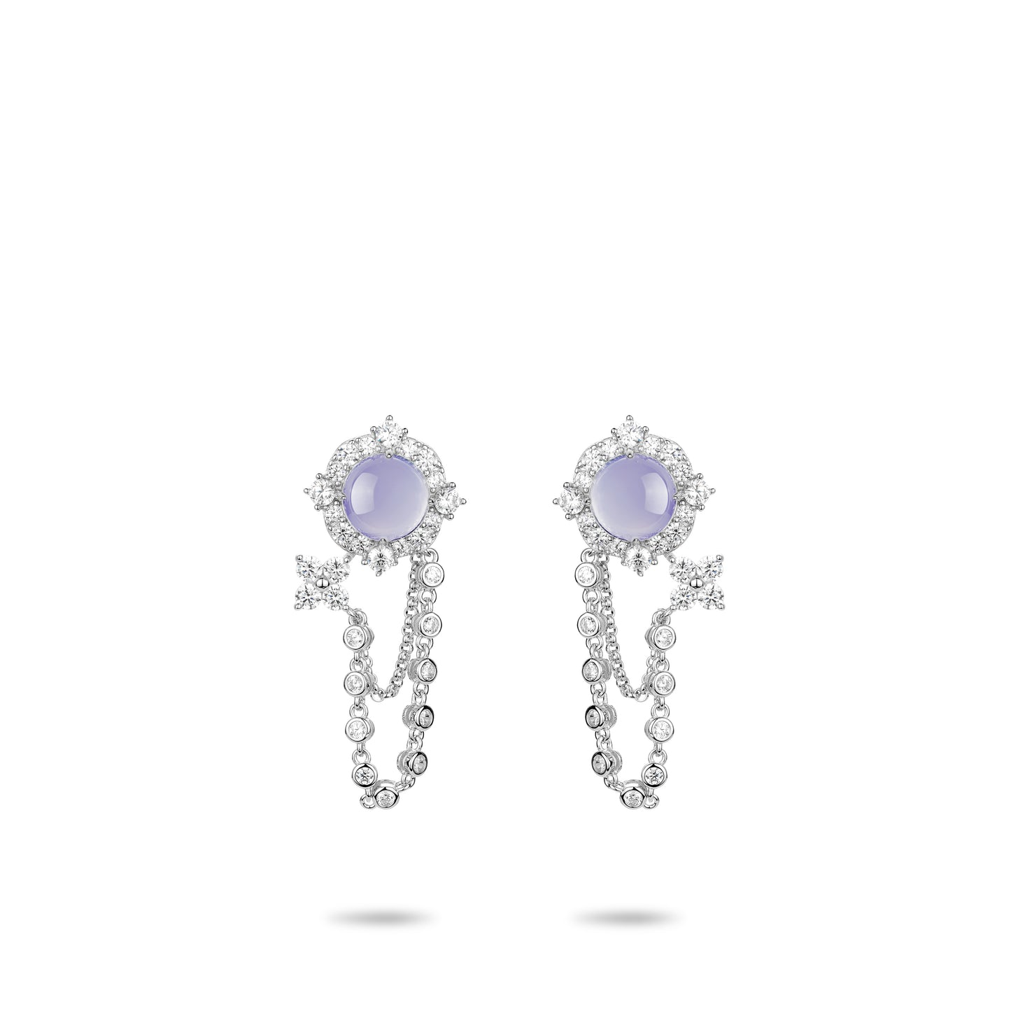 High Jewelry collection: Icy Blue Purple jade "Pigeon Egg Rock" modern Tassel dangle Earrings